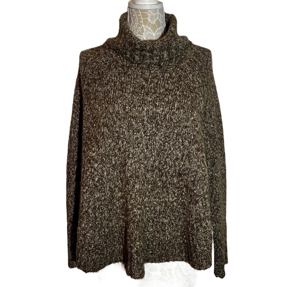 Michael Kors Oversized Heather Brown Sweater Turtleneck dropped shoulder M - Picture 1 of 11
